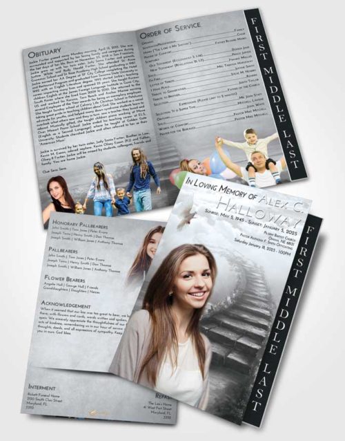 2 Page Graduated Step Fold Funeral Program Template Brochure Freedom Stairway Above