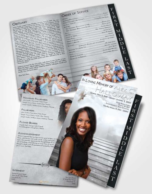 2 Page Graduated Step Fold Funeral Program Template Brochure Freedom Stairway Into the Sky