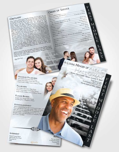 2 Page Graduated Step Fold Funeral Program Template Brochure Freedom Stairway for the Soul