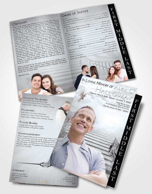 2 Page Graduated Step Fold Funeral Program Template Brochure Freedom Stairway to Freedom