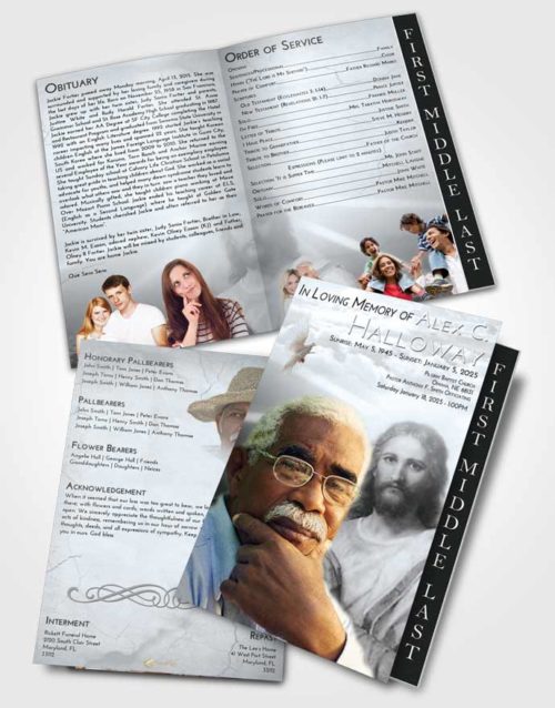 2 Page Graduated Step Fold Funeral Program Template Brochure Freedom Star of Jesus
