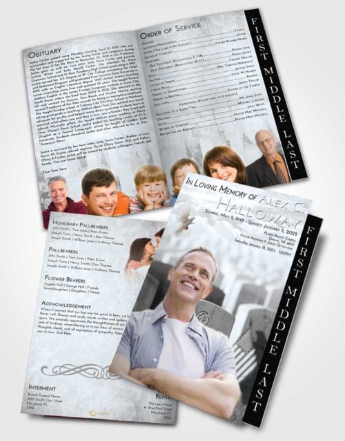 2 Page Graduated Step Fold Funeral Program Template Brochure Freedom Veteran Service