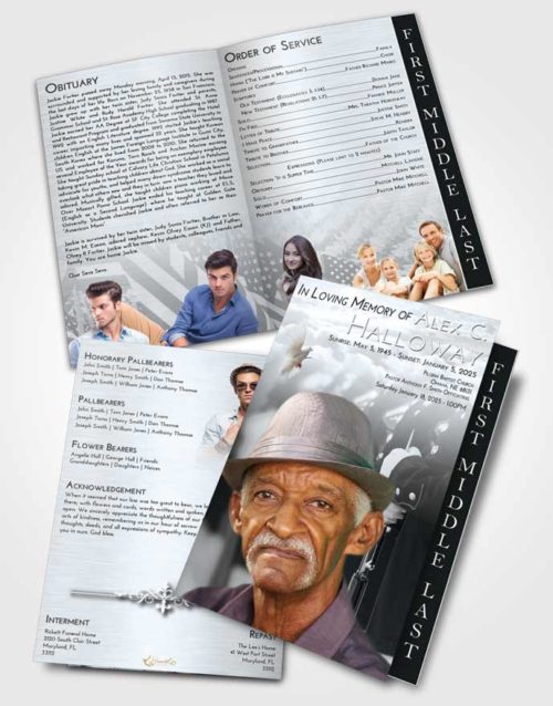 2 Page Graduated Step Fold Funeral Program Template Brochure Freedom Veterans Goodbye