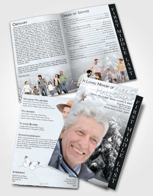 2 Page Graduated Step Fold Funeral Program Template Brochure Freedom Winter Wonderland
