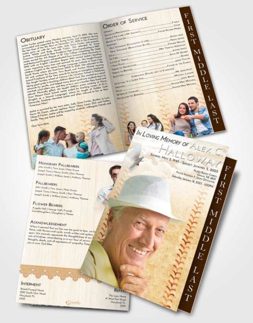 2 Page Graduated Step Fold Funeral Program Template Brochure Golden Baseball Honor
