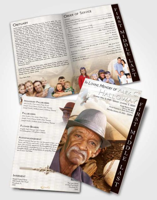 2 Page Graduated Step Fold Funeral Program Template Brochure Golden Baseball Peace