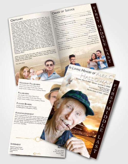 2 Page Graduated Step Fold Funeral Program Template Brochure Golden Baseball Stadium