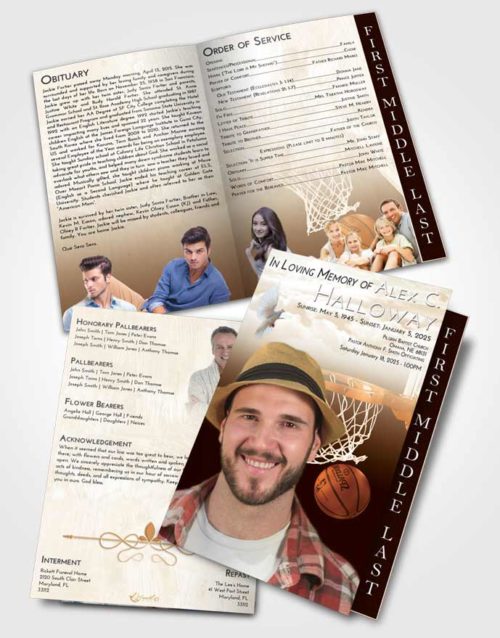 2 Page Graduated Step Fold Funeral Program Template Brochure Golden Basketball Journey