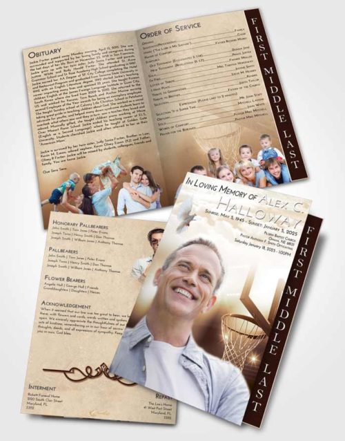 2 Page Graduated Step Fold Funeral Program Template Brochure Golden Basketball Pride