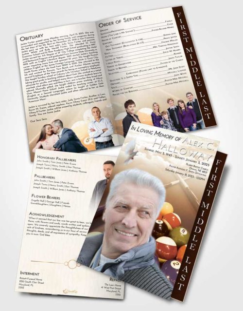 2 Page Graduated Step Fold Funeral Program Template Brochure Golden Billiards Rack