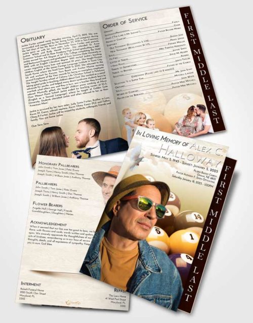 2 Page Graduated Step Fold Funeral Program Template Brochure Golden Billiards Serenity
