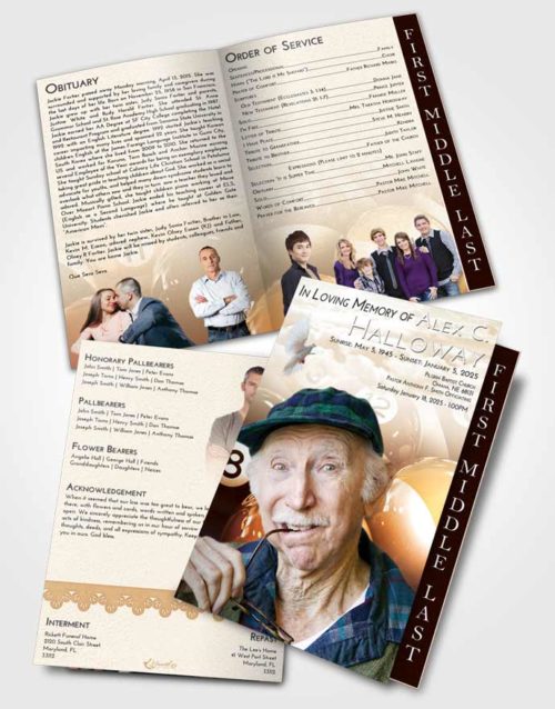 2 Page Graduated Step Fold Funeral Program Template Brochure Golden Billiards Tournament
