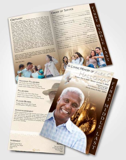 2 Page Graduated Step Fold Funeral Program Template Brochure Golden Boxing Serenity