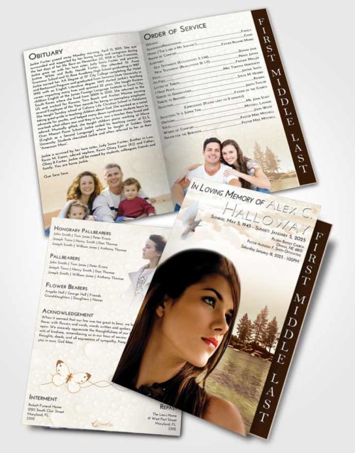 2 Page Graduated Step Fold Funeral Program Template Brochure Golden Coral Waters