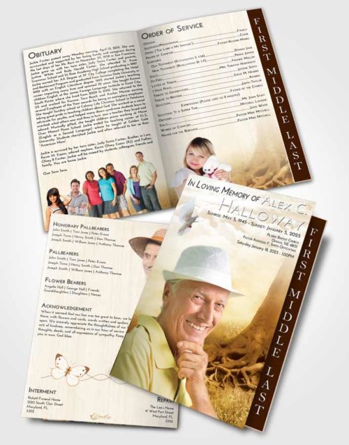 2 Page Graduated Step Fold Funeral Program Template Brochure Golden Deep Roots
