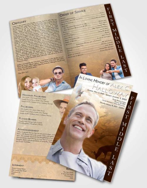 2 Page Graduated Step Fold Funeral Program Template Brochure Golden Deer Hunt