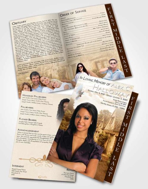 2 Page Graduated Step Fold Funeral Program Template Brochure Golden European Home