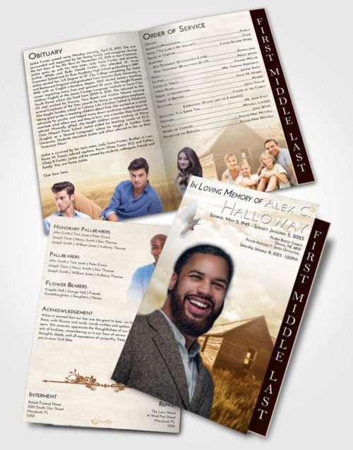 2 Page Graduated Step Fold Funeral Program Template Brochure Golden Farming Life