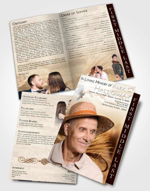 2 Page Graduated Step Fold Funeral Program Template Brochure Golden Fishing Serenity