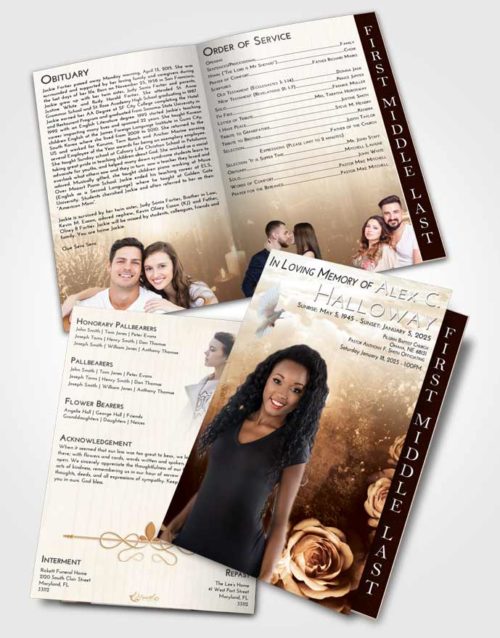 2 Page Graduated Step Fold Funeral Program Template Brochure Golden Flowering Garden