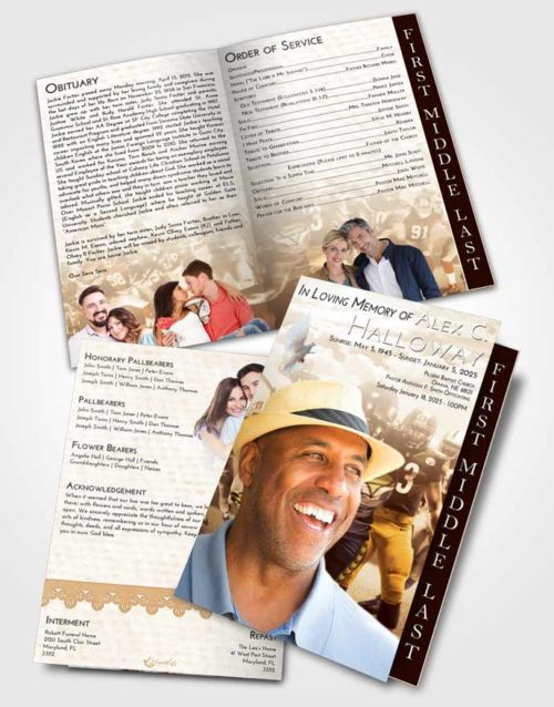 2 Page Graduated Step Fold Funeral Program Template Brochure Golden Football Destiny