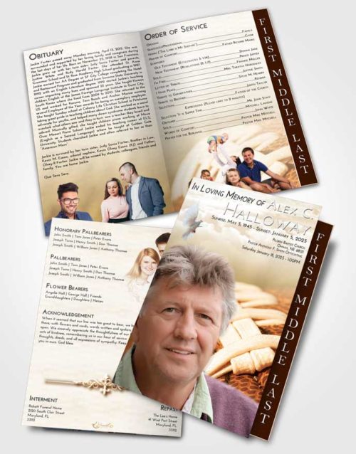2 Page Graduated Step Fold Funeral Program Template Brochure Golden Football Life