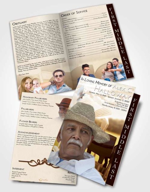 2 Page Graduated Step Fold Funeral Program Template Brochure Golden Golf Fairway