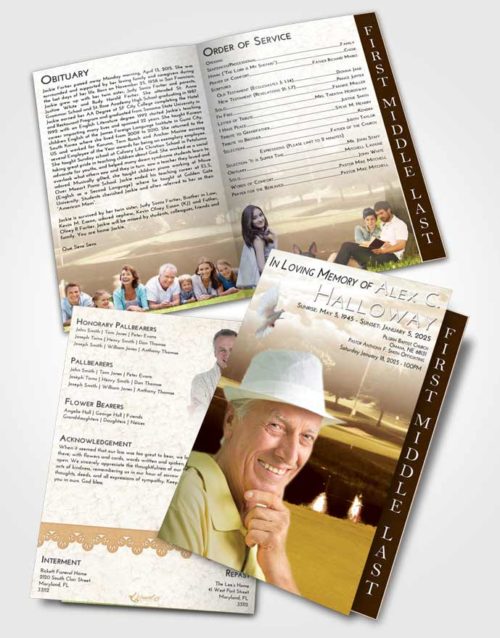 2 Page Graduated Step Fold Funeral Program Template Brochure Golden Golf Paradise