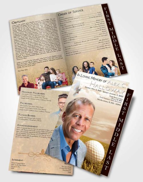 2 Page Graduated Step Fold Funeral Program Template Brochure Golden Golf Serenity