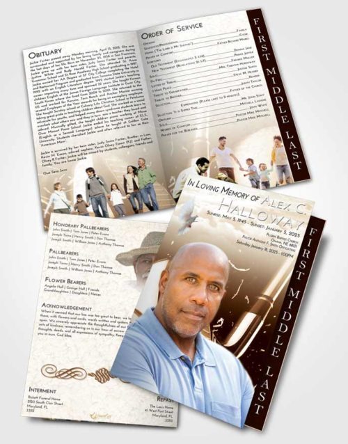 2 Page Graduated Step Fold Funeral Program Template Brochure Golden Golf Swing