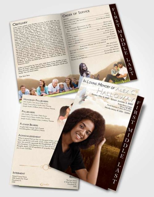 2 Page Graduated Step Fold Funeral Program Template Brochure Golden Graceful Mountains