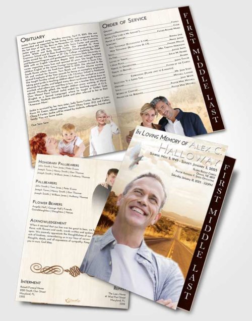 2 Page Graduated Step Fold Funeral Program Template Brochure Golden Highway Cruise