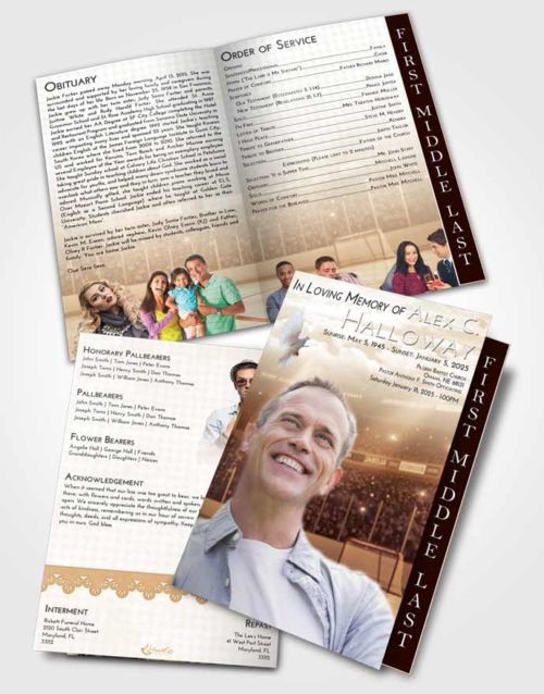 2 Page Graduated Step Fold Funeral Program Template Brochure Golden Hockey Love
