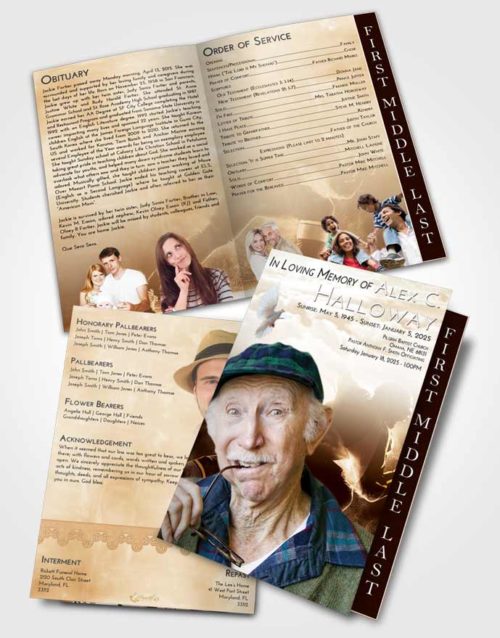2 Page Graduated Step Fold Funeral Program Template Brochure Golden Hockey Paradise