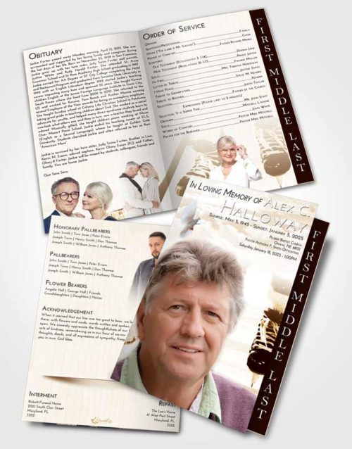 2 Page Graduated Step Fold Funeral Program Template Brochure Golden Hockey Pride
