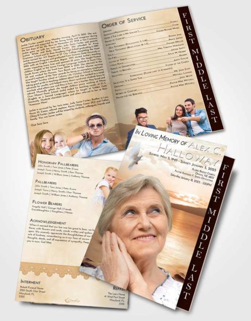 2 Page Graduated Step Fold Funeral Program Template Brochure Golden Lake Front
