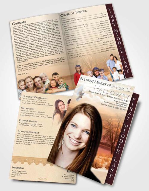 2 Page Graduated Step Fold Funeral Program Template Brochure Golden Lovely Lake