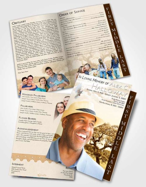 2 Page Graduated Step Fold Funeral Program Template Brochure Golden Loving Leaves