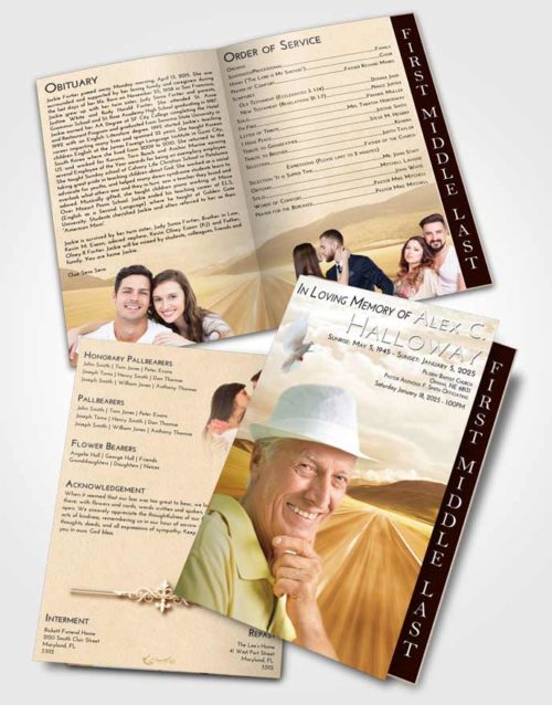 2 Page Graduated Step Fold Funeral Program Template Brochure Golden Morning Highway