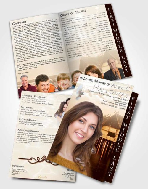 2 Page Graduated Step Fold Funeral Program Template Brochure Golden Ocean Living