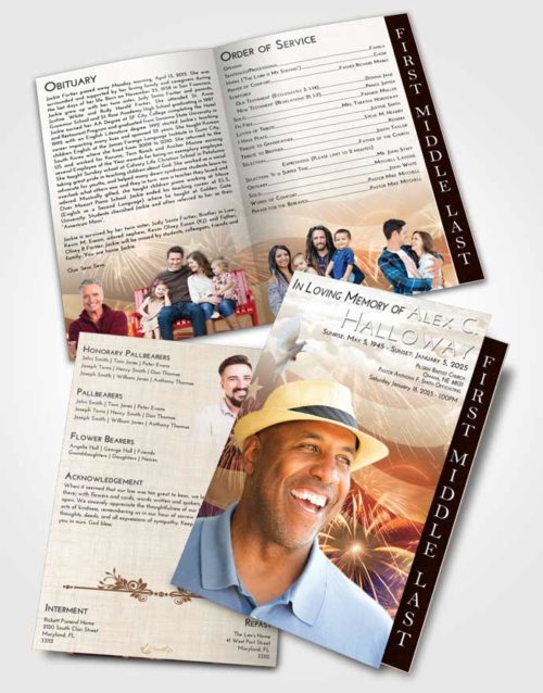 2 Page Graduated Step Fold Funeral Program Template Brochure Golden Peach American Patriot