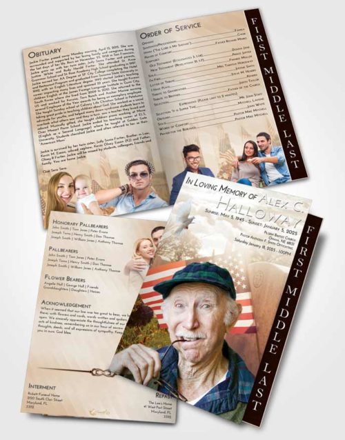 2 Page Graduated Step Fold Funeral Program Template Brochure Golden Peach American Smile