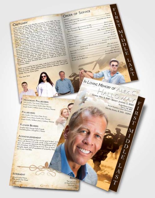 2 Page Graduated Step Fold Funeral Program Template Brochure Golden Peach Army Sacrifice