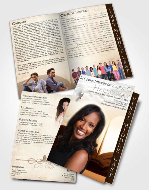2 Page Graduated Step Fold Funeral Program Template Brochure Golden Peach Bible Faith