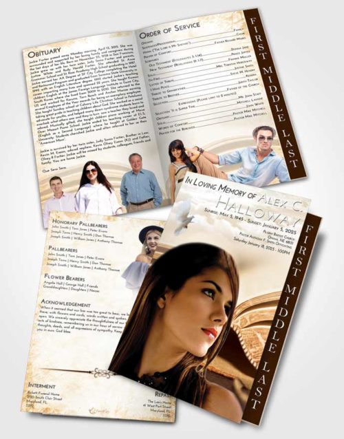 2 Page Graduated Step Fold Funeral Program Template Brochure Golden Peach Bible Love