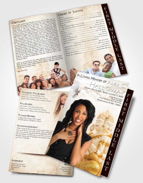 2 Page Graduated Step Fold Funeral Program Template Brochure Golden Peach Brahma Desire