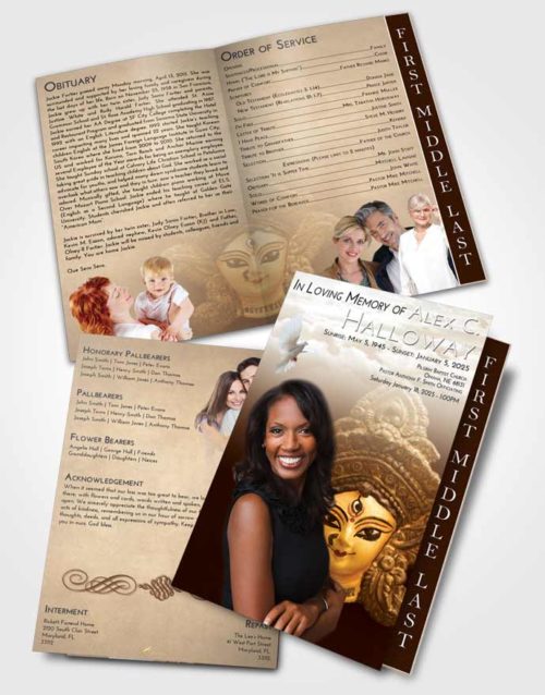 2 Page Graduated Step Fold Funeral Program Template Brochure Golden Peach Durga Surprise