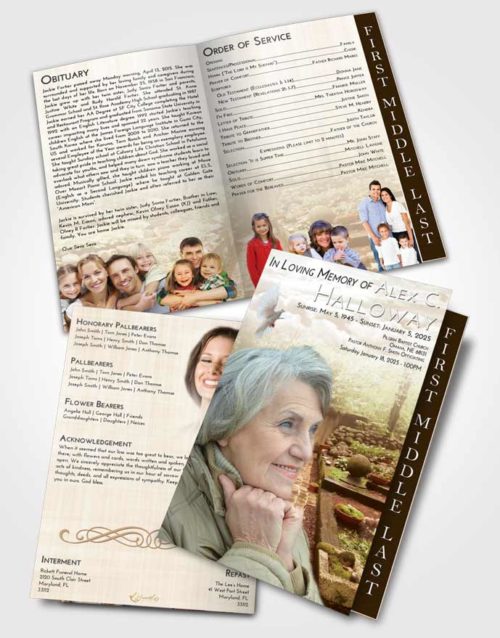 2 Page Graduated Step Fold Funeral Program Template Brochure Golden Peach Gardening Desire