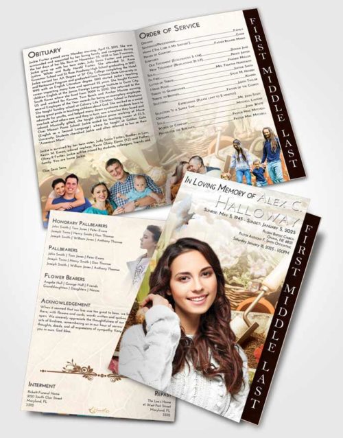 2 Page Graduated Step Fold Funeral Program Template Brochure Golden Peach Gardening Memories
