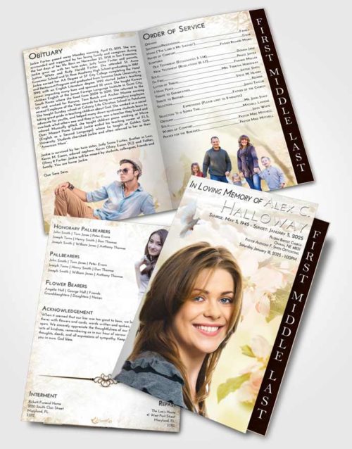 2 Page Graduated Step Fold Funeral Program Template Brochure Golden Peach Heavenly Flowers